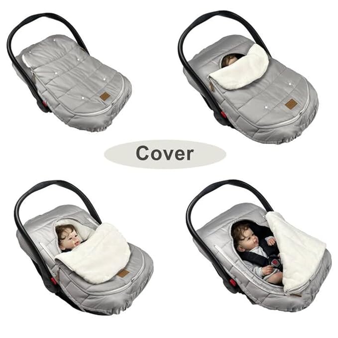 funlife Car Seat Bunting Bag Set, Cover for Spring Fall, Front Height Adjustable Waterproof Infant Carseat Bunting Bag for Winter, for Harsh Winter Use Car Seat Cover and Bunting Bag Together,Grey
