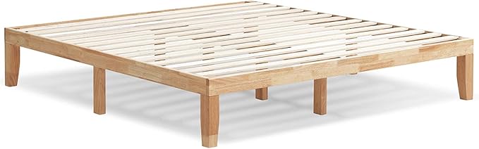 KOMFOTT 14 Inches Wood Platform Bed Frame King Size, Wooden Mattress Foundation with Rubber Wood Frame, Strong Wooden Slats Support, No Box Spring Needed, Bed Frame (Natural)