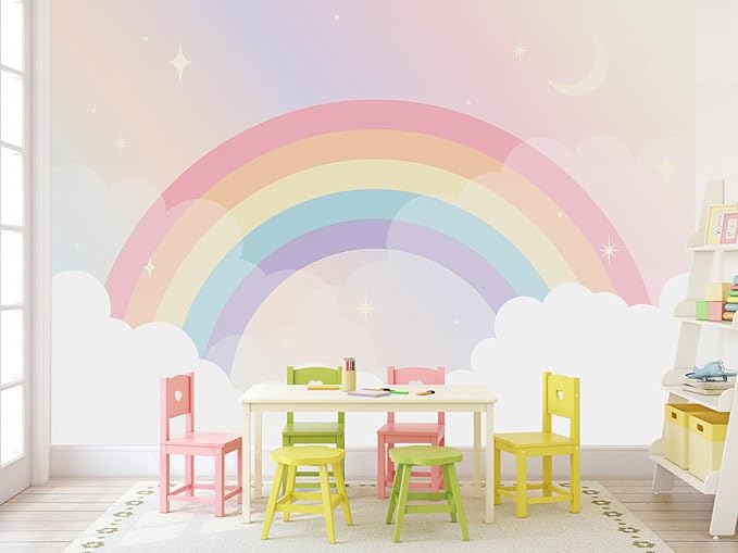 Rainbow Wallpaper for Girls Bedroom Kids Wallpaper Murals for Nursery（Not Peel and Stick）