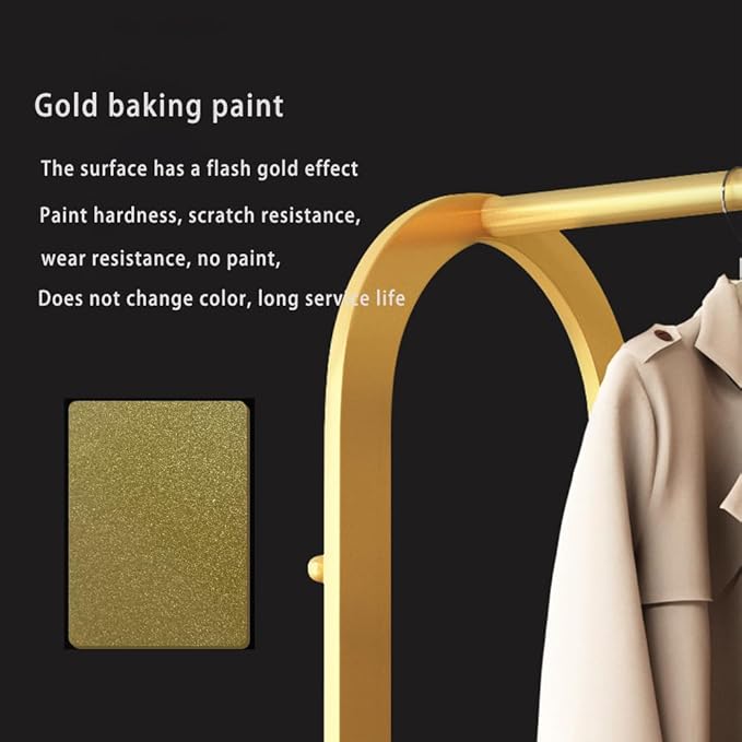 Gold clothing rack,Heavy duty clothes rack with bottom shelves and 6 side hooks,Wardrobe rack for bedroom,Metal garment rack for hanging clothes,Coats,Shirts(L:31.5in)