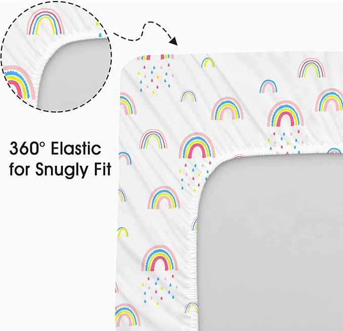 Little Grape Land Bassinet Sheets for Baby Boys Girls 4 Pack, 33" x 18" Extra Soft Breathable Fitted Bassinet Sheets, Bedside Sheets Fit for Oval Rectangle and Hourglass Bassinet Mattress (Rainbow)