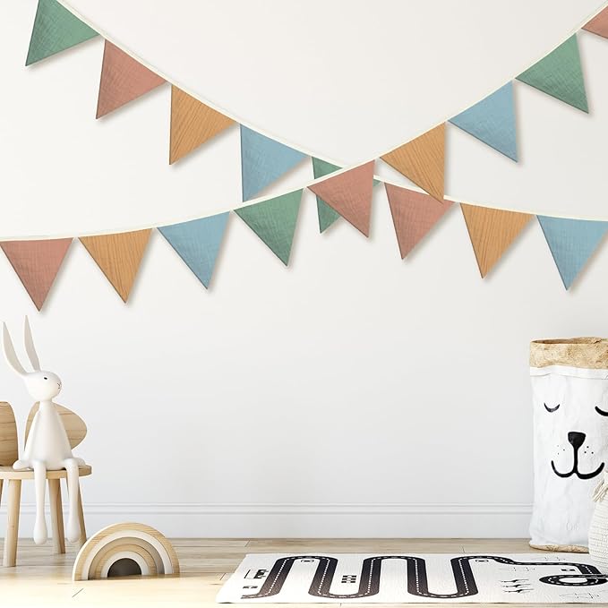 Oudain 15.5 ft Pennant Banner Flags, 2 Pcs Nursery Garland Triangle Bunting Flag Baby Banner for Nursery Decor Baby Birthday Boho Wedding Shower Party Event, Each 7.75 ft(Warm Color)