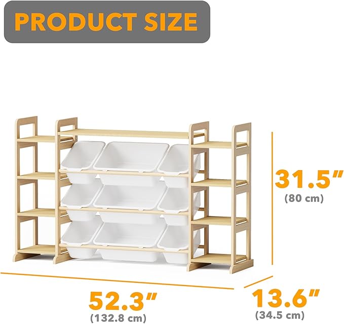 SpaceAid Large Toy Storage Organizer 9 Shelves 9 Bins, Toy Organizers Storage Bookshelf, Kids Bin Shelf Toys Box Bookcase for Bedroom Playroom Organization Room Decor, White