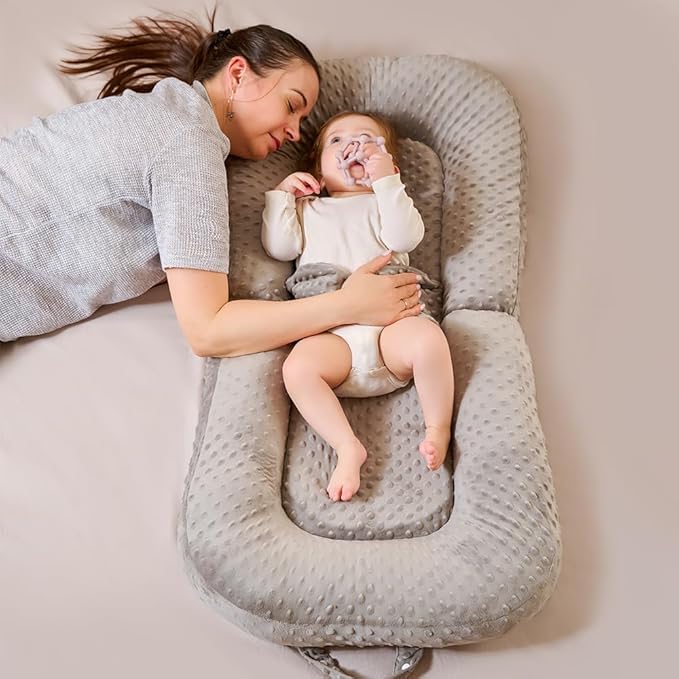 Baby Lounger Pillow- Portable Baby Lounger for Newborn, 0-24 Months,3-in-1 Baby Nest for Home and Travel, Foldable & Soft, CPC Certification Newborn Babies Essentials Gifts, Grey