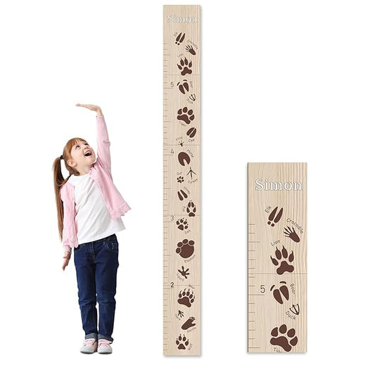 Personalized Growth Chart for Wall, Animal Footprints Height Chart for Kids, Customize Growth Measuring Board for Girls Boys Teen Room Nursery Wall Decor