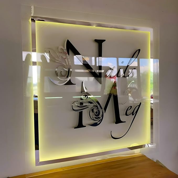 Custom Backlit Acrylic Logo Sign, Light Up Signs - Personalized Illuminated Logo Sign with Floating Acrylic Design for Retail Stores, Restaurants, Offices, and Hair Studios, Square Shape