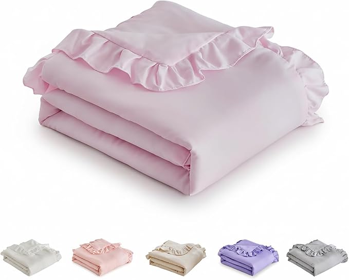 Ruffled Toddler Blanket Ruffle Comforter for Baby Toddler Girls, Soft Cozy Cute Quilted Blanket Breathable Microfiber Comfortable Down Alternative Small Size Quilt with Ruffle - 43"x 60" Pink