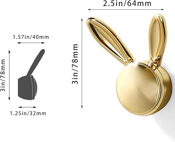 3 Pack Heavy Duty Metal Wall Hooks - Decorative Cute Rabbit Shaped Coat Hooks, Multi-Color Rustproof Bathroom/Bedroom/Entryway Towel Hooks for Towels, Coats, Keys (Bright Gold, Large Size)