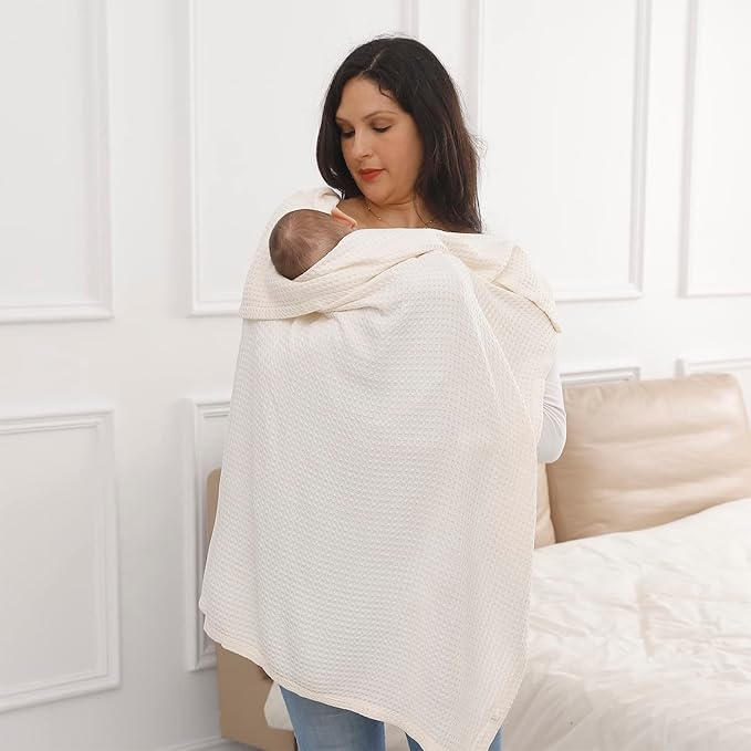 36” X 40” Inches Cooling Baby Waffle Weave Blanket, Ultra-Soft Lightweight Receiving Blanket for Newborn, Breathable Comfortable Baby Swaddle Blanket for Boys and Girls(Natural)