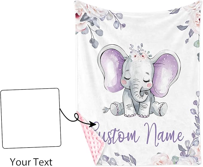 Personalized Baby Blankets for Boys Girls, Custom Name Light Purple Elephant Baby Blanket, Soft Receiving Blanket for Newborns and Toddlers, Ideal for Baby Showers and Nursery Decor