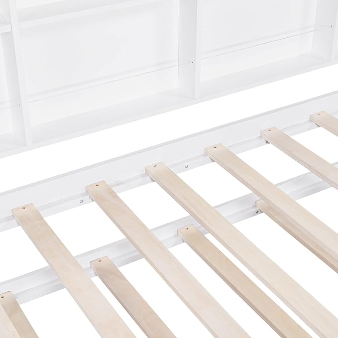 Harper & Bright Designs Twin House Bed with Trundle, Wood Kid Beds with Storage Shelves, Twin Platform Bed for Kids, Teens, Solid Wood Structure & House-Shaped, White