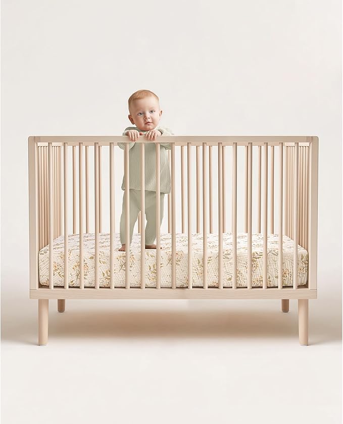 lulumoon Baby Crib Sheets Fitted: Soft Muslin Cotton Sheets for Standard Crib - Olive Floral for Girls 2Pack