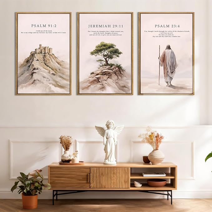 IARTTOP Large Christian Church Framed Canvas Wall Art 16x24 Inch Jesus Easter Bible Verse Art Prints Religious Scripture Wall Decor for Living Room Bedroom Set of 3