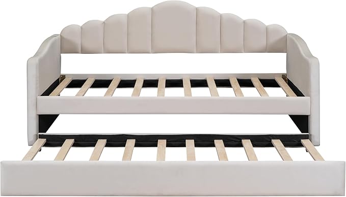Bellemave Twin Size daybed with Trundle for Adults, Kids, Girls, Teens, daybeds with Trundle for Living Room, Velvet, Beige(Mattress not Included)