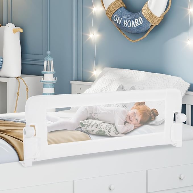 HONEY JOY Bed Rail for Toddlers, Extra Long, Foldable Portable Swing Down Safety Bed Guard Rail, Toddler Bed Rails for Crib, King Queen Full Twin Size Bed Mattress (White, 2 Pack, 47 Inch)