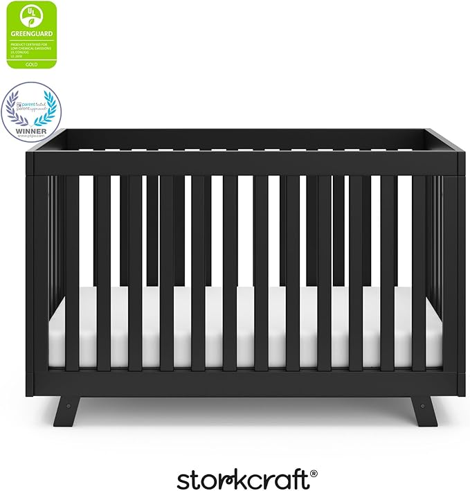 Storkcraft Beckett Convertible Crib (Black) – Converts from Baby Crib to Toddler Bed and Daybed, Fits Standard Full-Size Crib Mattress, Adjustable Mattress Support Base