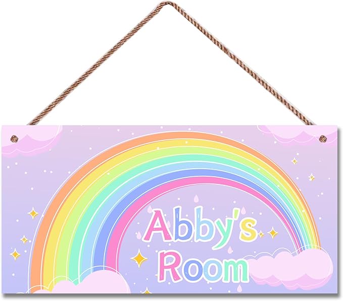 Personalized Cartoon Rianbow Sign For Kids Room Door Sign Custom Name Boys Room Girls Bedroom Decor Wall Art Toddler Nursery Wood Plaque For Little Man Cave