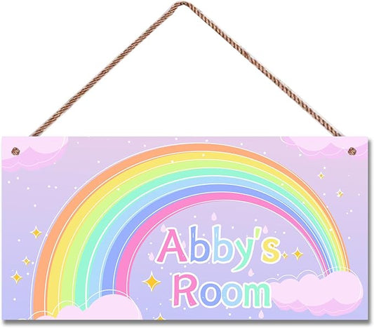 Personalized Cartoon Rianbow Sign For Kids Room Door Sign Custom Name Boys Room Girls Bedroom Decor Wall Art Toddler Nursery Wood Plaque For Little Man Cave