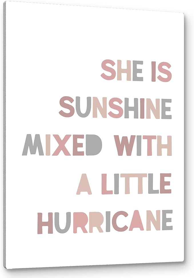 PHAMTE Girls Bedroom Wall Decor,She is Sunshine Mixed with a Little Hurricane Girls Room Wall Art,Sunshine Print Framed Canvas Painting Artwork for Room Bedroom Home Nursery Playroom(16x24 Inch)