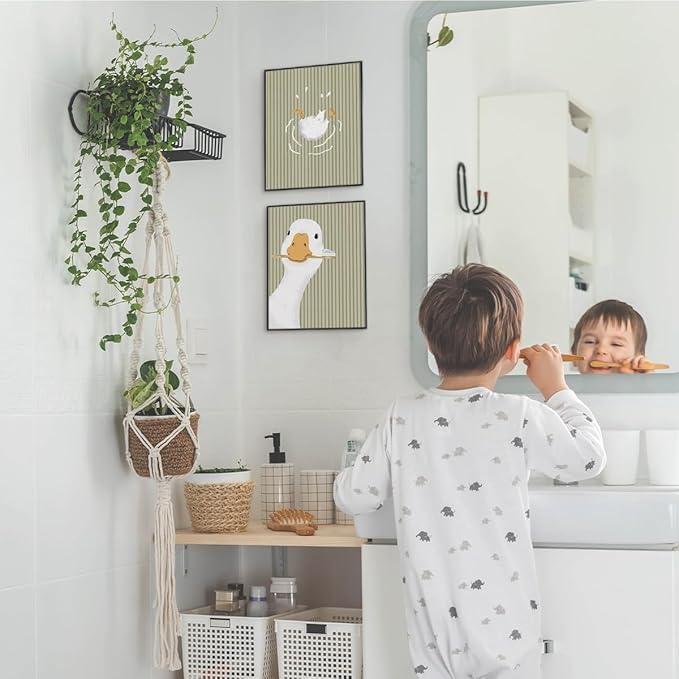 Wheatwin Kids Bathroom Decor, Goose Nursery Animal Poster Prints, Bathroom Wall Decorations for Kids Toddler Boys Girls Toilet Washroom Farmhouse, 8x10 Unframed 4Pcs - Sage Green
