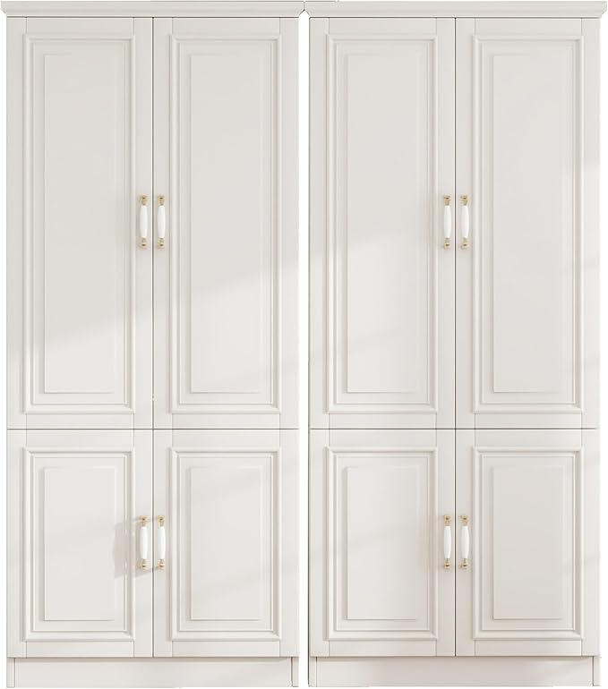 Solid Wood Wardrobe Closet:TemkTuek 70.87" Armoire,Clothing Storage Cabinet with Mirror,Doors,Shelves and Hanging Rails,Vintage Freestanding,Bedroom,White(18-18)
