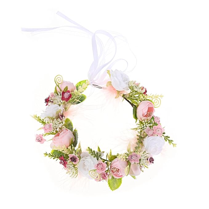 Baby Girls Flower Crown Flower Girl Headpiece Boho Little Wreaths for Weddings, Family Photography (Burgundy Pink)