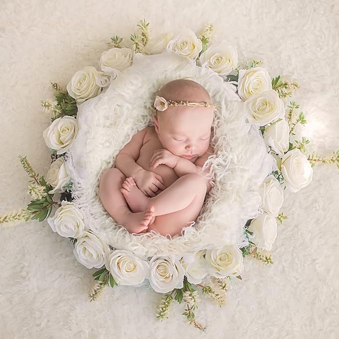4PC Newborn Photography Props Baby Posing Aid Pillow Beans Bag 1pc Donut +3 pcs Posing Pillow Photograph Shoot Set for 0-3 Months Baby White