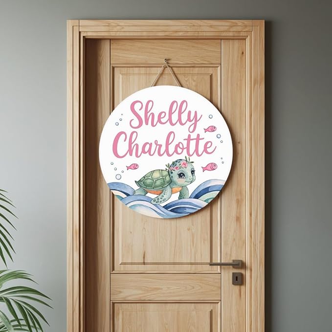 Personalized Name Signs for Kids Room, Turtle Sign for Baby Door Decor, Newborn Gifts for Girl, Girls Nursery Wall Bedroom Decorations, Mother's Day Gifts for New Mom Dad Gift