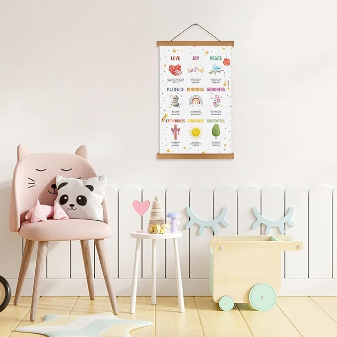 KAIRNE Bible Verse Poster With Wood Magnetic Hanger,Inspirational Hanging Decoration,Sunday School Motivational Wall Art(35X56CM) Rainbow Positive Canvas For Kids Bedroom Playroom Classroom Decor