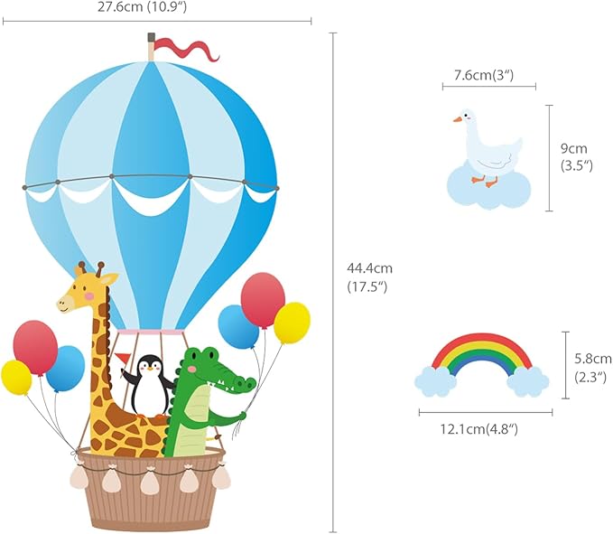 DECOWALL Hot Air Balloons Wall Decals Animal Clouds Stickers for Kids Bedroom Nursery Playroom Living Room Removable Art Decor Decoration (SG2-104)