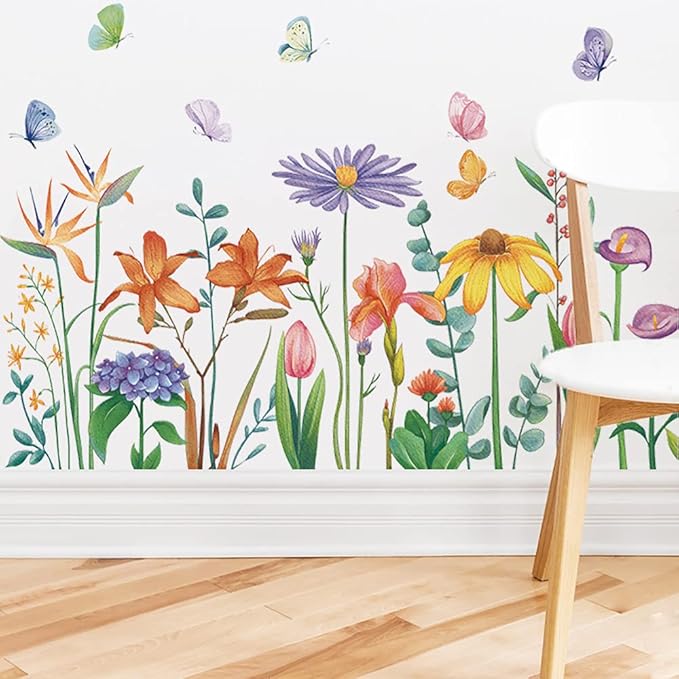 Runtoo Colorful Flower Wall Decals Butterfly Wall Stickers Kids Living Room Girls Bedroom Wall Decor