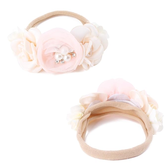 Baby Girl Floral Headband Nylon Flower Crown Elastic Hairband 3pcs Hair Accessories Gift for Girls, YM7, stretchy size