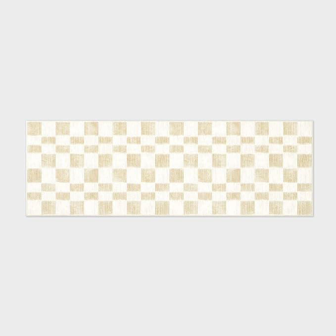EverGrace Checkered Plaid Area Rug 2x6, Soft Faux Wool Rugs Washable Anti Slip Rugs Long Runner Rug Carpet for Entryway Bedroom Living Room Hallway Kitchen Dining Room and Laundry Room, Beige