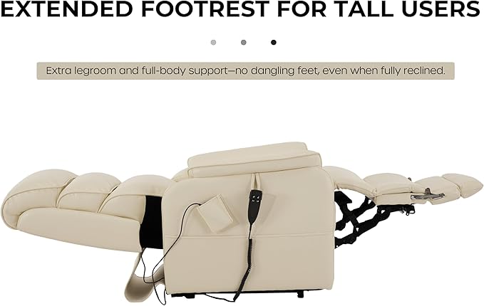 DYNOX 400 LBS Big Tall Man Large-Wide Power Dual Motor Lift Recliners Chairs for Elderly, Lay Flat Lift Chair with Infinite Positions, Heat & Massage, Extended Footrest (9298L,Faux Leather,Cream)