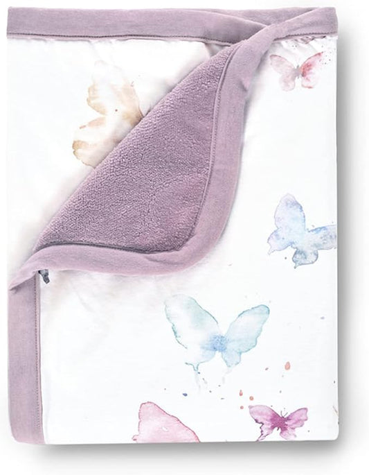 Oilo Baby Blanket, Luxury Soft Plush Chenille Backing & Turkish Cotton Jersey Print, Double Layered, 30" x 40", Rolled Jersey Edge Trim, Machine Washable, Perfect for Infant or Toddlers, Butterfly