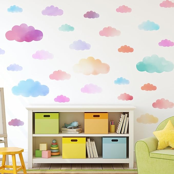 Clouds Wall Decals Colorful Clouds Wall Stickers for Baby Nursery Playroom Bedroom Classroom Kindergarten Decor