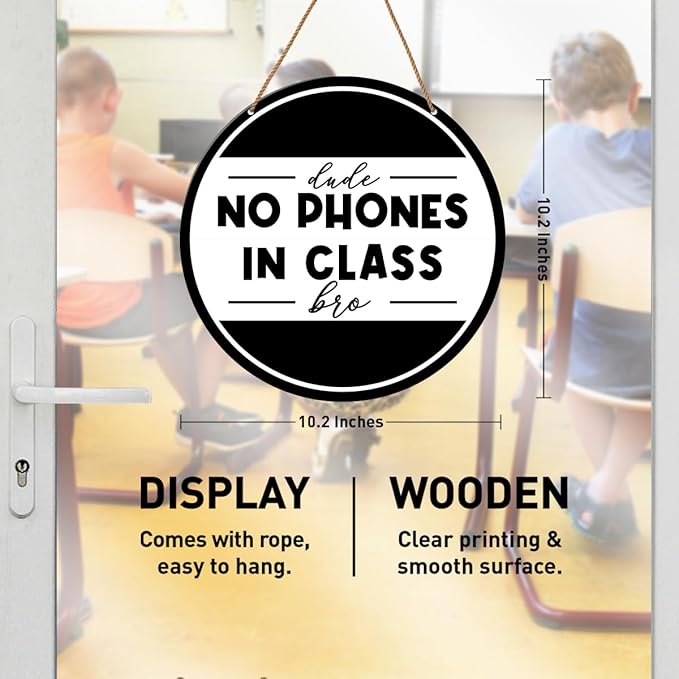 HSNBT Funny High Middle School Classroom Wall Sign, Classroom Rules Wall Decor Classroom Teacher Hanging Sign Decoration, No Phones Sign
