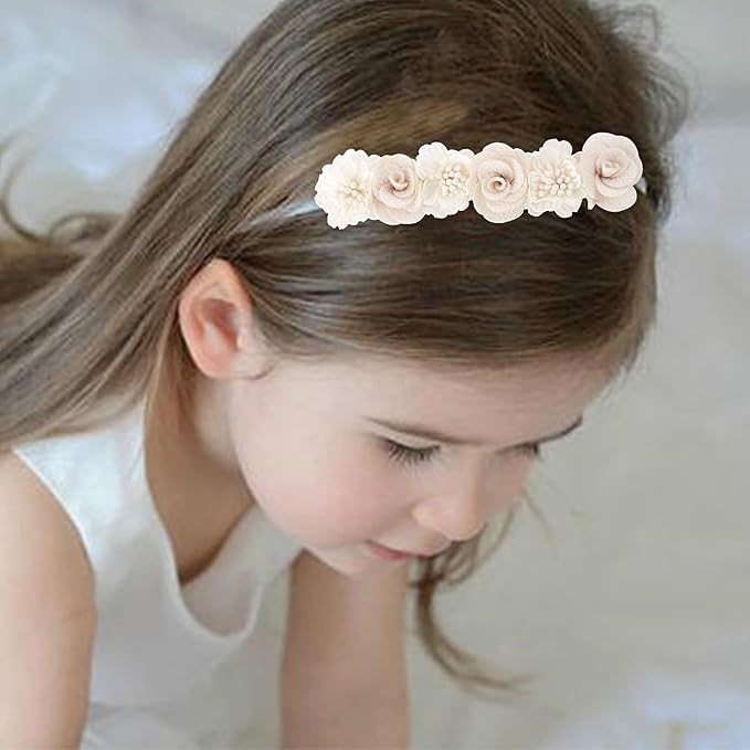 Baby Girl Floral Headband Nylon Flower Crown Elastic Hairband 3pcs Hair Accessories Gift for Girls, YM6, stretchy size