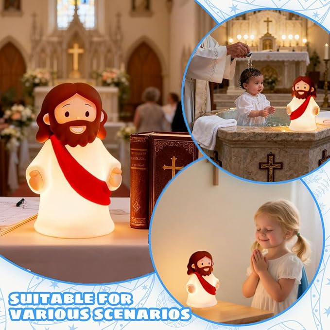 Jesus Night Light Rechargeable Bedside Night Light Dimmable Silicone LED Light Ideal for Religious Gatherings, Gifts for Sunday School, Baptism Presents, Easter Egg Decorations (red)