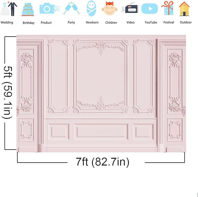 Light Pink Empty Room Wall Photography Backdrop Classic Interior Wedding Photo Background Girls Birthday Baby Shower Party Decorations Photoshoot Props 7x5ft Fabric