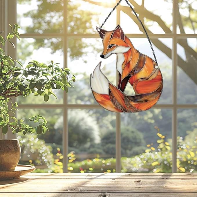 Fox Ornaments Decor for Window Hanging,Fox Lover Gifts for Women Men, Wild Animal Home Wall Room Decorations, Christmas 2D Flat Acrylic Ornamnet