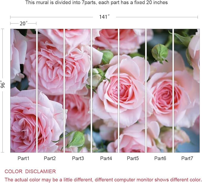Soft Pink Roses Wall Mural Wallpaper for Bedroom Living Room Nursery (Not Peel n' Stick)