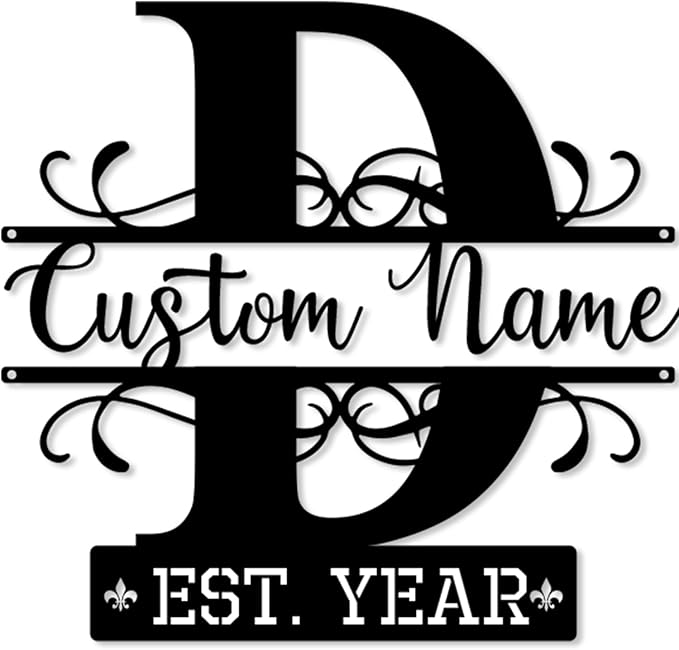 Custom Faily Name Sign, Split Letter Monogram Wall Decor, Porch/Room/Door Decor, Black Metal Art, Personalized Anniversary/Wedding/Bridal Shower Gifts for Couples, House Warming Gifts New Home