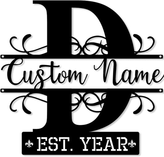 Custom Faily Name Sign, Split Letter Monogram Wall Decor, Porch/Room/Door Decor, Black Metal Art, Personalized Anniversary/Wedding/Bridal Shower Gifts for Couples, House Warming Gifts New Home