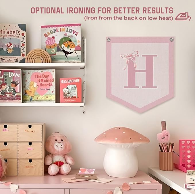 Lacama Initial Personalized Preppy Banner, Baby Shower Decor Girl Nursery Decor, Coquette Pink Bow Teen Girl Gifts, Vintage Room Toddler Room Bedroom Playroom Front Door Birthday Gift(H)