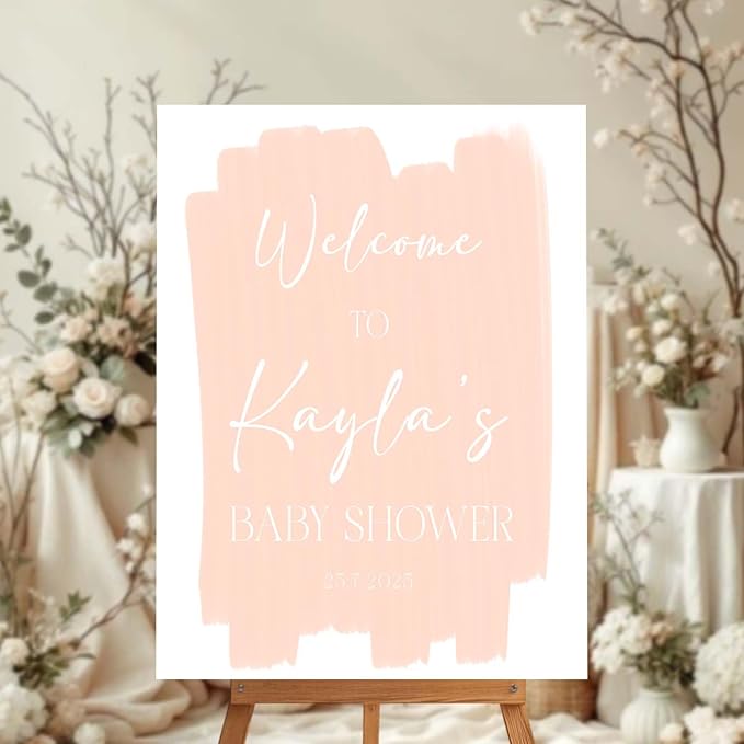 Personalized Color Brush Stroke Baby Shower Welcome Sign - Boho Announcement Yard Sign - Neutral Baby Shower Entrance Decor