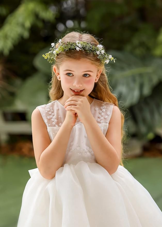 DreamLily White Baby‘s Breath Flower Crown Eucalyptus Crown Bride Bridesmaid Headpiece Boho Hair Wreath DFS18 (eucalyptus white)