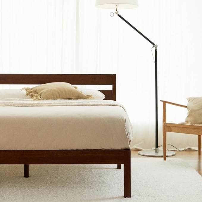 LIFEMENT Classic Wood Platform Bed Frame with Headboard, Essential, Noise Free, Under Bed Storage, No Box Spring Needed, Easy Assembly (Walnut, Twin)