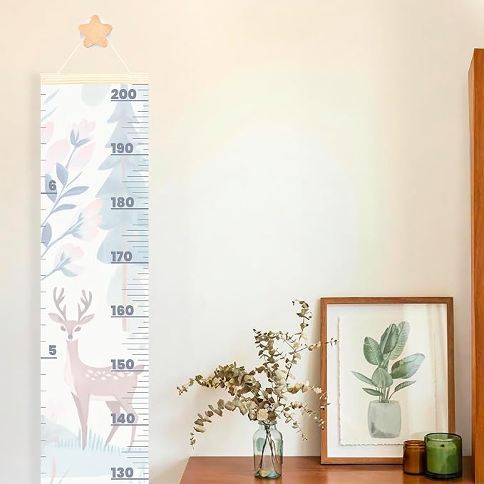 Growth Chart for Wall 7 Ft - Height Chart with Keepsake Wood Box & Star Hook, Waterproof Canvas Wall Ruler, Neutral Nursery Wall Decor for Baby Kids Toddlers
