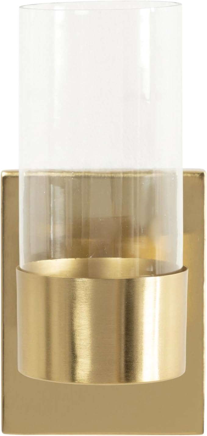Kate and Laurel Zabler Modern Metal Wall Sconce, 5 x 6 x 10, Gold, Round Candle Holder with Removable Glass Cylinder for Flameless Candle Display in Bedroom or Bathroom